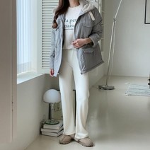 여자 데일리룩 심플 골지 부츠컷 밴딩 팬츠