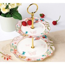 코스토프 플레이팅 파티 2단 접시 케익스탠드 디저트트레이, 1set, 핑크골드 2단