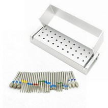 치아미백기계 셀프 치아 미백 연예인치아 30pcs 치 다이아몬드 버 드릴 소독 블록 고속 핸드피스 버 홀더 alumimum 악기 미백 도구, 은색 30pc 버