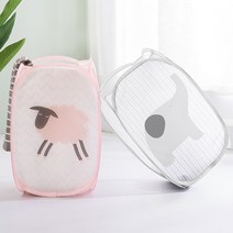 동물 메쉬 원터치 빨래바구니 2color, 핑크