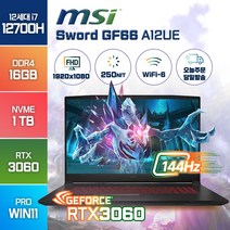 MSI GF66 15인치 A11UE A12UE RTX3060 인텔 i7 고성능 노트북, WIN11 Pro, 16GB, 1TB, 코어i7, 블랙