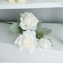 트리플 장미 조화 인테리어 장식 인조꽃 꽃다발 빈티지 큰장미 만개 장미꽃한송이 성묘 납골당, 장미B 트리플 (화이트)_EP-1109