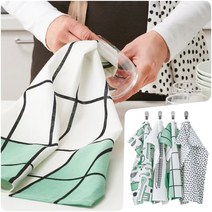 이케아 4p 그린 패턴 린넨 고리 수건 주방 행주 타올 키친 타월 마름질 덮개 욕실 걸이 면 손수건 발수건 다용도 빠른 건조 다이닝 인테리어 소품 잡화 감성 RINNIG 린니그