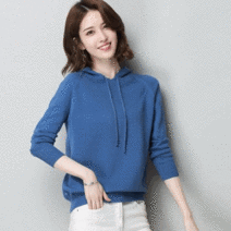 끌리시아 여성 봄 가을 신상품 캐시 럭셔리 후두 니트티 긴팔 티셔츠 T14