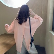 KORELAN 부드러운 느낌의 순색 셔츠 여 긴팔 디자인 뒤트임 미디 선라이너옷감