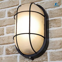 블랙 타원망 벽조명 (대) 1등 E26 생활방수 벌크헤드 발코니 테라스 베란다 등, 벌브 12W 주광색(하얀빛)