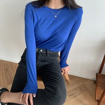 찰랑 레이온 무지 라운드 긴팔티셔츠
