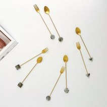 쿠마마 마블 스텐 골드 디저트 롱 스푼 포크 32타입, 선택:그레이 육각:포크, 단품