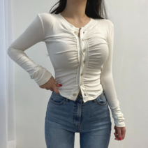 VANANA2 국내제작 글램핏 라운드넥 셔링 긴팔 티셔츠 가디건