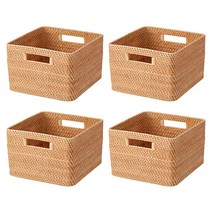 무인양품 MUJI 적층식 라탄 각형 수납 바스켓 L 4548718021826, 베이지, 4개