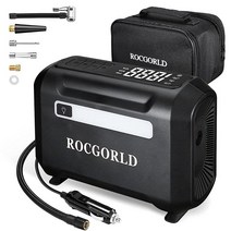 ROCGORLD R7 Pro 무선 타이어 팽창기 150 PSI 6600mAh 충전식 타이어 팽창기 휴대용 공기 압축기 자동 꺼짐 기능 DC 12V 휴대용 에어 펌프 자동차 오토바이, Non-Battery DC 12V (Black)