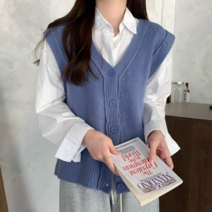 데이홀릭 여성용 가을 겨울 레이어드 이브 비비드 단추 니트 조끼