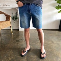 웨일즈 중청 밑단 컷팅 데미지 디스트로이드 데님 청 반바지 28~38