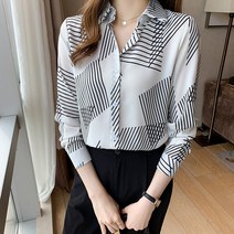 오버클래쓰 여성 블라우스 스트라이프 레귤러핏 캐주얼 셔츠 남방
