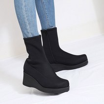 국내제작 삭스 스판 키높이 웨지 통굽 여성 앵클부츠 6.5cm