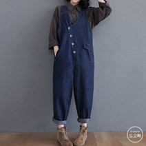 도오빠 여성 데님 멜빵 팬츠 청바지 브이넥 조끼 배기바지 빅사이즈 점프수트 원피스 여자멜빵바지