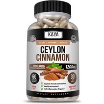 KAYA Naturals 유기농 실론 계피 1200mg 건강한 혈당을위한 60 개 카운트 캡슐 조인트 지원 항 염증 항산화 제