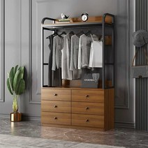철제 코트 걸이 침실 옷 걸이 서랍 보관함 정리대, 오크+화이트 100x40x192 2단 서랍 4