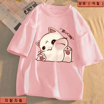 자칠 여름 새 한국어 버전 여성용 반팔 티셔츠 여성용 만화 느슨한 캐주얼 대형 바닥 셔츠 티셔츠