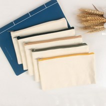 다용도 순면 캔버스 지퍼 베이직 무지 기본 납작 파우치 여행용 화장품 생리대 필기구 수납 주머니 필통 랜덤 색상 23X17.5cm, 19.5x14cm