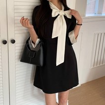 폰시크 데일리 단정한 스카프 배색 미니 원피스