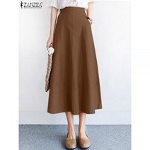 스커트 듀엘스커트 패션 여성 캐주얼 하이 웨이스트 솔리드 롱 ZANZEA 우아한 오피스 Vestidos Skirt Jupe Oversize Faldas Saia 195411