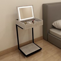 이동식 수납 화장대 조명 거울 틈새 미니 슬림 원룸, 01.그레이 블랙 프레임(램프)