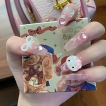 네일파츠 네일샤이너 붙이는네일 네일연장 네일스탬프 네일재료 붙이는손톱 네일 롱 네일팁 네일팁 손톱에 24pcs 카와이 프레스 y2k 거짓 손톱 세트 라인 석 아크릴 인공 20, qx579
