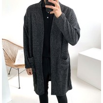 남자 가을 오버핏 숄카라 포켓 롱 노버튼 가디건(3color)