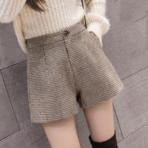 여성용 따뜻한 모직 체크 반바지 7M278