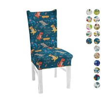 엔틱 식탁 의자 고급 인테리어 편한 공룡 스판덱스 탄성 인쇄 식당 커버 이동식 커버, n414, 보편적인 크기