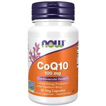 NOW 보충제 CoQ10 100mg 호손 베리 함유 의약품 등급 발효 생산 올 트랜스 형태 식물성 캡슐 30개 USA 미국, 30 Count (Pack of 1)