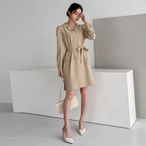 심플 오픈카라 미니 원피스 골프 테니스 룩 외출 40대