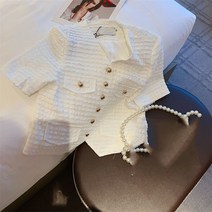 여성 반팔 쉬폰 진주 단추 패션 라운드넥 여름 트위드 크롭자켓ZZL23041416