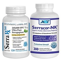 Serracor-NK 앰프 Serra-RX 260000 SU - 흉터 조직 번들300 캡슐 amp 120 캡슐 - 장용 코팅된 Serrapeptase 단백분해 전신 효소 호흡기 a