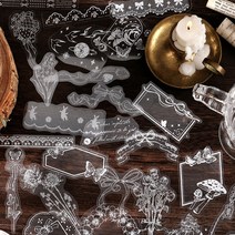 감성 꽃 프레임 투명 레이스 다꾸 스티커, 4.시크릿문 (ST-1258)