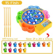 자석낚시놀이 Fishing Toys for Children Boys Girls Magnetic Fish Game Electric Musical Rotating Board Play, Yellow-15Fish-4rod