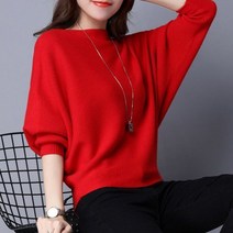 도오빠 더니즈린 여성 니트 스웨터 가오리핏 라운드넥 무지 티셔츠 가을 겨울 여자니트티 여자티셔츠