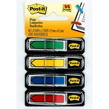 Post-it 1.3cm(1/2인치) W 화살표 기본 색상 디스펜서 4개 깃발 96개 카운트