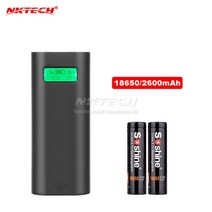NKTECH 외부 파워 뱅크 18650 배터리 USB LCD 충전기 박스 메이트 20 P20 프로 아이패드 에어 아이폰 호환 X 안드로이드 셀 MP3 1A 2.1A, [06] BK With 2X 2600mAh