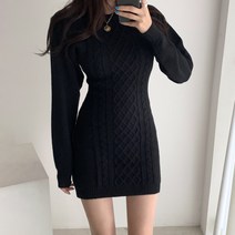 라운드니트원피스 겨울 가을 라운드넥 아가일무늬 숏 매너 등트임 슬림핏 힙랩 여성 4122086878