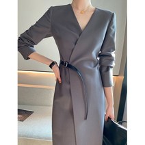 아나운서 원피스 그레이 기상캐스터 하객룩 첫출근복장 여성 면접 정장 오피스룩 피로연 긴팔 하객 미시 의상