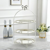 디저트 케이크 스탠드 받침대 딤섬 트레이 플레이팅 그릇 애프터눈티 디저트트레이 2단 3단, 은색 3단