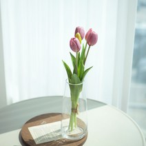 하루의공간 망고튤립조화 5p + 물방울 화병 세트, 퍼플