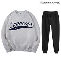 슈프림 겨울 오버핏 기모 맨투맨 조거팬츠 상하의세트 남녀공용 필기체 스웻셔츠