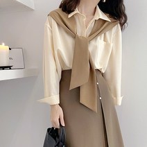 Lizziery 여성 페이크 숄 셔츠 레이어드 미니숄 셔츠