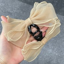 MARKET.MR_ 쉬폰 왕리본 헤어집게핀 베이지 왕리본집게핀 왕집게핀 리본집게핀 왕리본핀 헤어집게핀, 상세페이지 참조