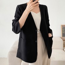 여성 봄가을자켓 오버핏 싱글 브이넥 블레이저 브라운 블랙 77사이즈 자켓