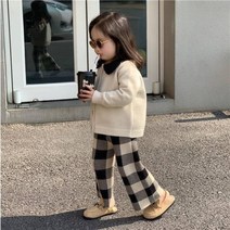 베베초롱여아 스웨터 세트 가을 겨울 카디건 상의 체크 니트