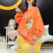 미르마루 빅사이즈여성의류 곰인형 +파우치세트 티셔츠 Free~88 긴팔 여자 박시핏 박스 봄 가을 간절기